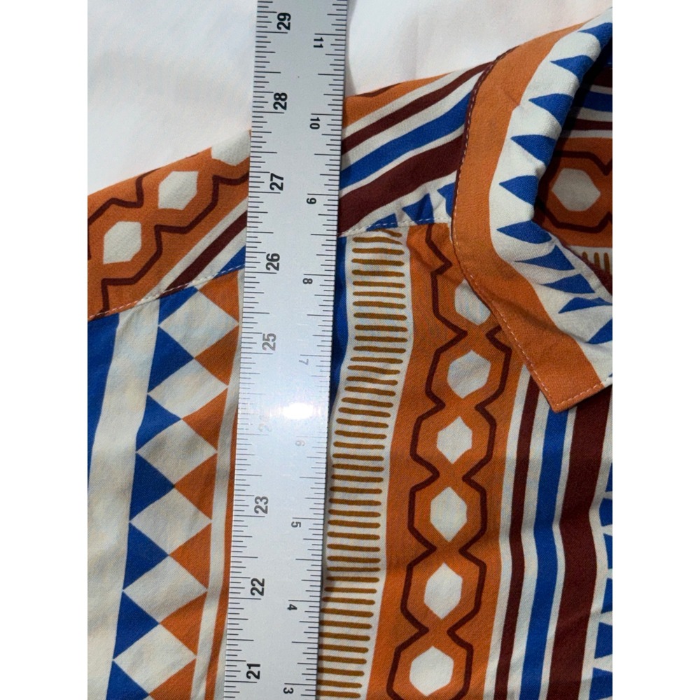 ASOS Design Mens Short Sleeve Button Down Geometric Tribal Print Shirt Blue M - Picture 3 of 5